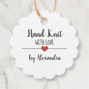 Hand Knit with love white script  Favor Tags