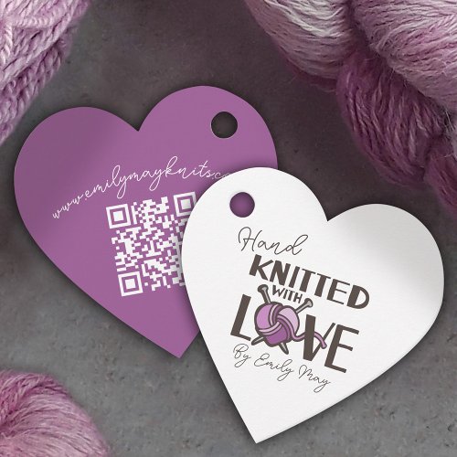 Hand knitted love heart lilac wool knit promo tags