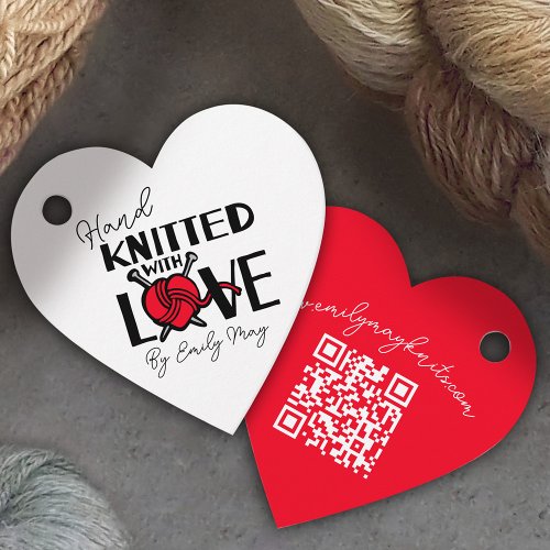 Hand knitted love heart red wool knit promo tags