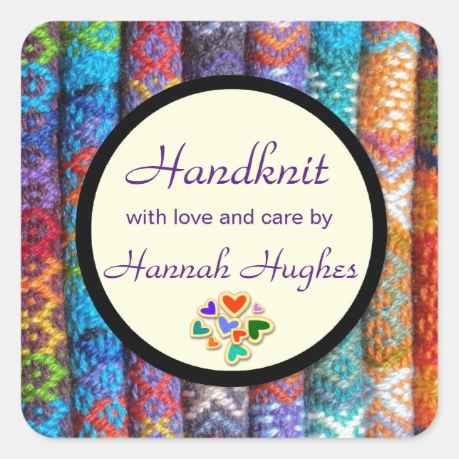 Hand knitting square sticker (Front)