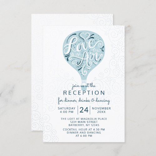 Hand Letter Blue Hot Air Balloon Wedding Reception Invitation