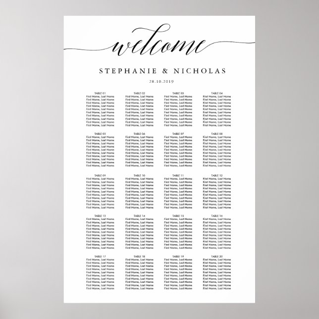 Hand Letter Chic Wedding Seating Chart (Front)