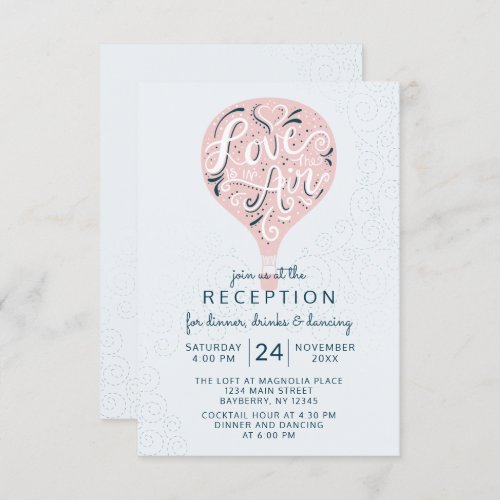 Hand Letter Pink Hot Air Balloon Wedding Reception Invitation