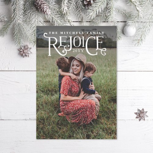 Hand_Letter Style Rejoice Vintage Christmas Photo Holiday Card