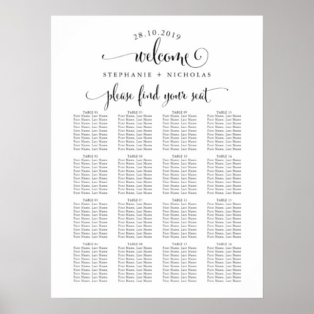 Hand Letter Welcome Chic Wedding Seating Chart (Front)