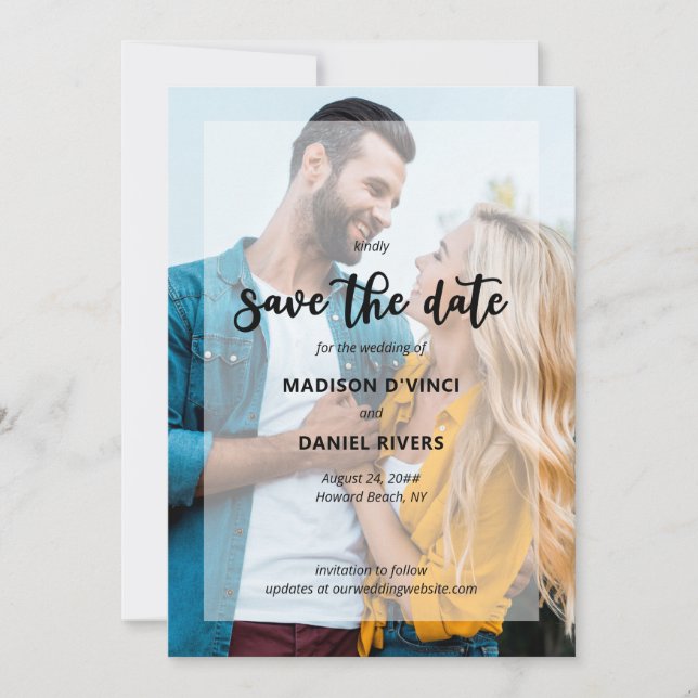 Hand Lettered 2 Photo Semi Opaque Overlay Save The Date (Front)