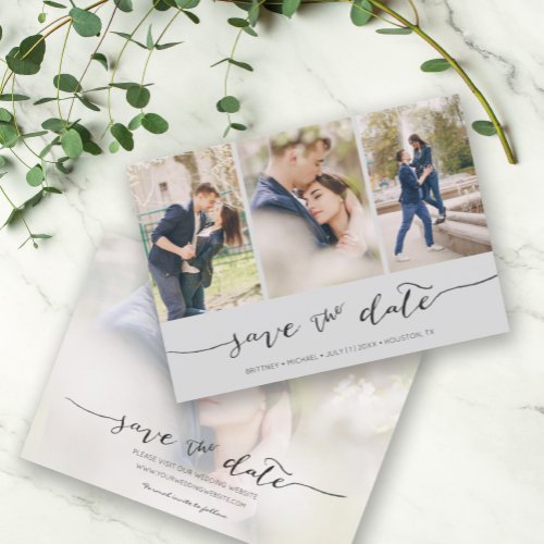 Hand Lettered 3 Image Light Gray Save The Date