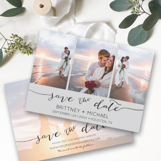 Hand Lettered 3 Image Light Gray Save The Date (Creator Uploaded)