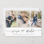 Hand Lettered 3 Image |  Save the Date Card<br><div class="desc">Pick the best pictures from your engagement shoot or your favorite pictures of the two of you for this perfect save the date. The words save the date are handwritten to give a personal feel to the card. The front has 3 images and the back has a large image with...</div>