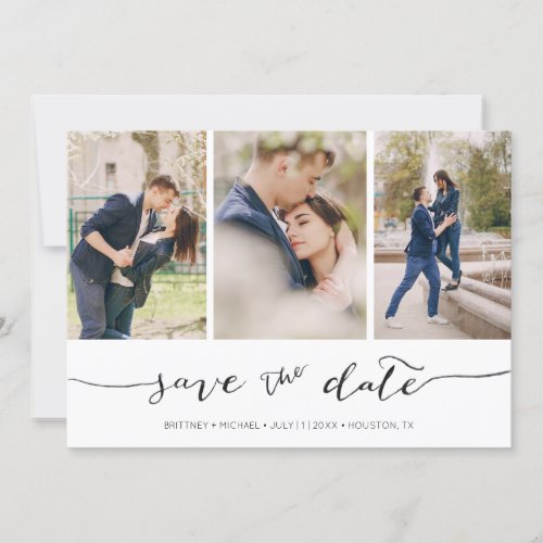Hand Lettered 3 Image   Save the Date Card