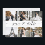 Hand Lettered 6 Photo Collage Save the Date Card<br><div class="desc">Pick the best pictures from your engagement shoot or your favorite pictures of the two of you for this perfect save the date. The words save the date are handwritten to give a personal feel to the card. The front has 6 images and the back has a large image with...</div>