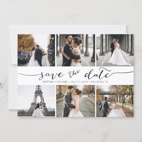 Hand Lettered 6 Photo Collage Save the Date Card