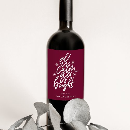 Hand_Lettered All Is Calm All Is Bright Purple Wine Label