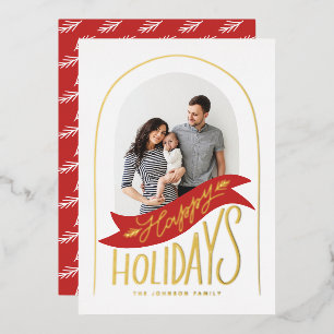 Hand-lettered Arch Photo Foil Holiday Card