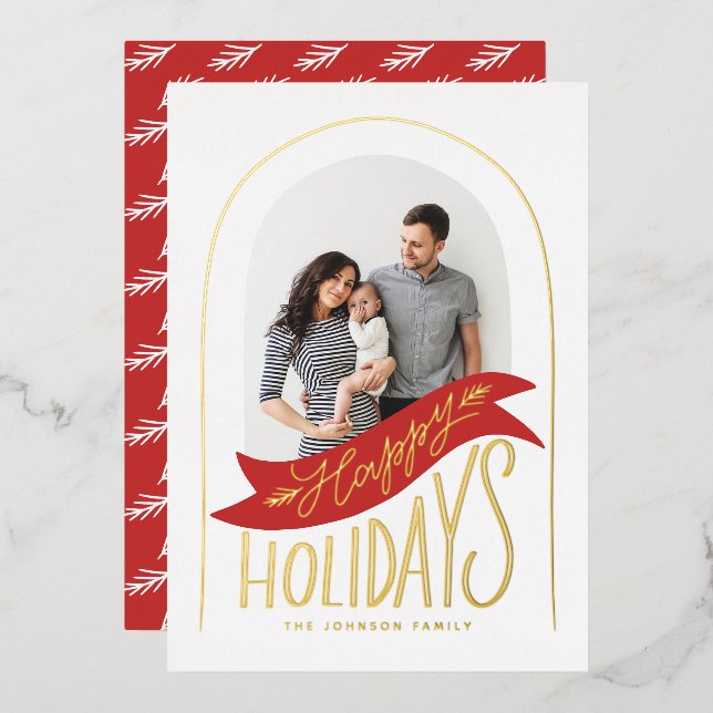 Hand-lettered Arch Photo Foil Holiday Card (Front/Back)