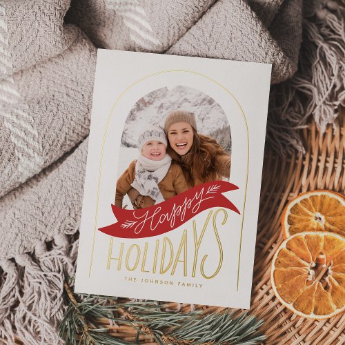 Hand_lettered Arch Photo Foil Holiday Card
