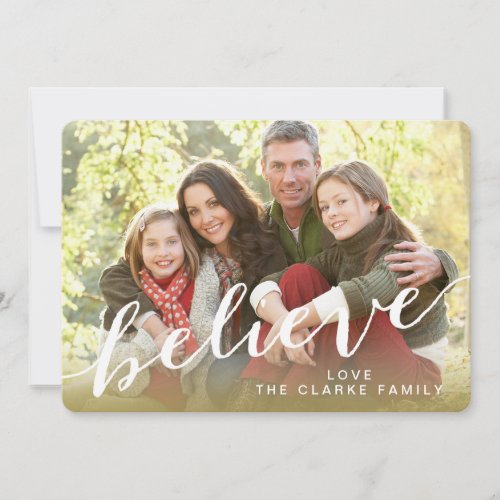 Hand Lettered Believe  Holiday Photo Card