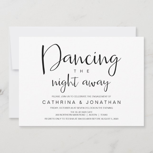 Hand Lettered, Black script, Engagement Party Invitation (Front)