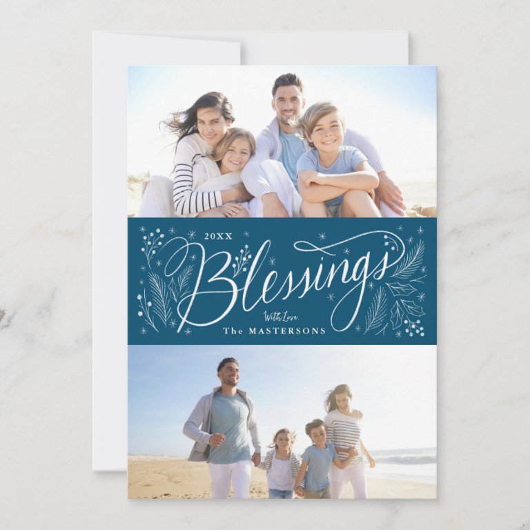 Hand-lettered Blessings 2 Photo Holiday Card