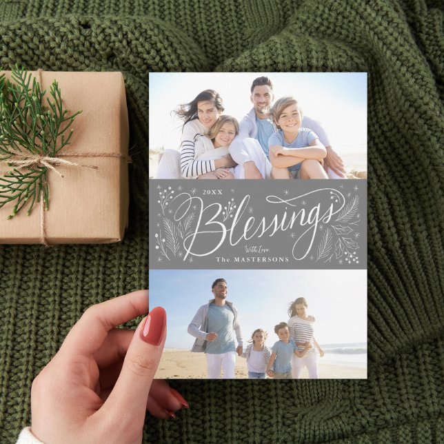 Hand-lettered Blessings 2 Photo Holiday Card (Creator Uploaded)