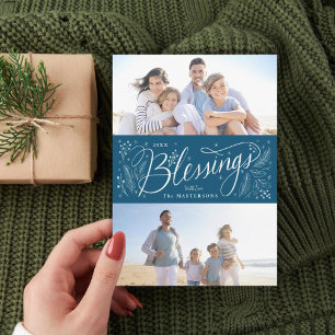 Hand-lettered Blessings 2 Photo Holiday Card