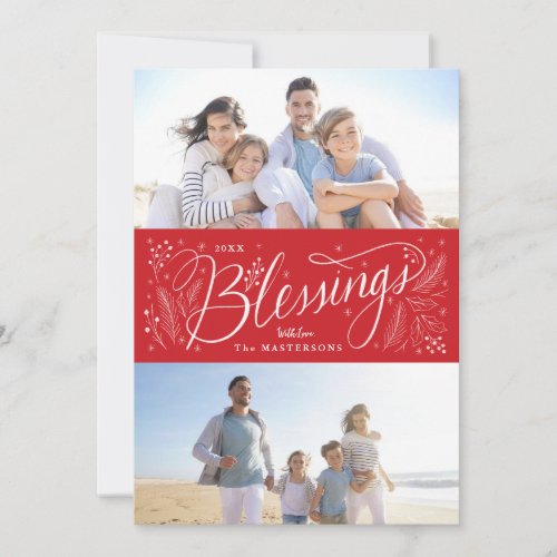 Hand_lettered Blessings 2 Photo Holiday Card