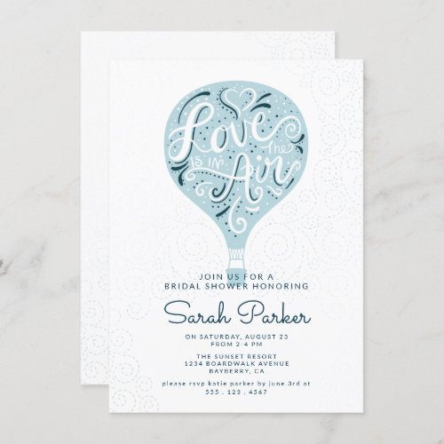 Hand Lettered Blue Hot Air Balloon Bridal Shower Invitation
