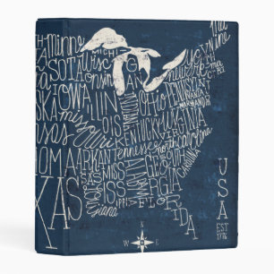 Hand Lettered Blue USA Map Mini Binder