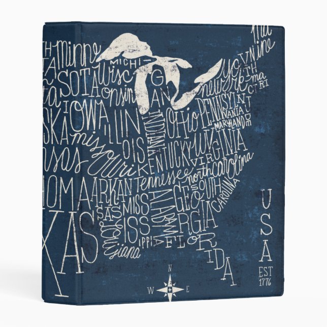 Hand Lettered Blue USA Map Mini Binder (Front/Spine)