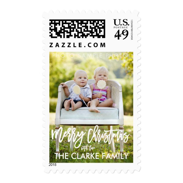Hand Lettered Brush Script Holiday Photo Postage