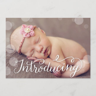 Hand Lettered Bubble Dot Photo Birth Announcement