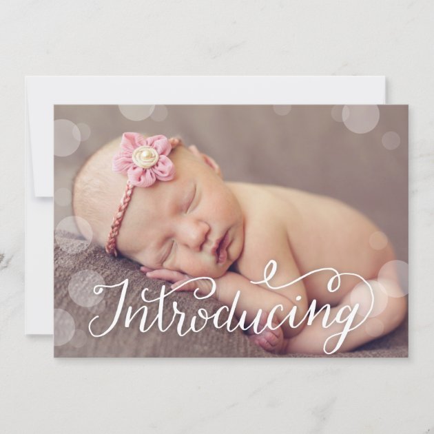Hand Lettered Bubble Dot Photo Birth Announcement