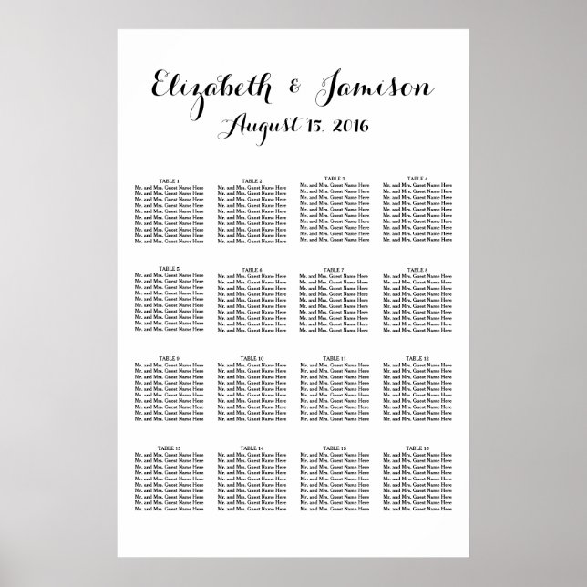 Hand Lettered Calligraphy Wedding Seating Chart (Front)