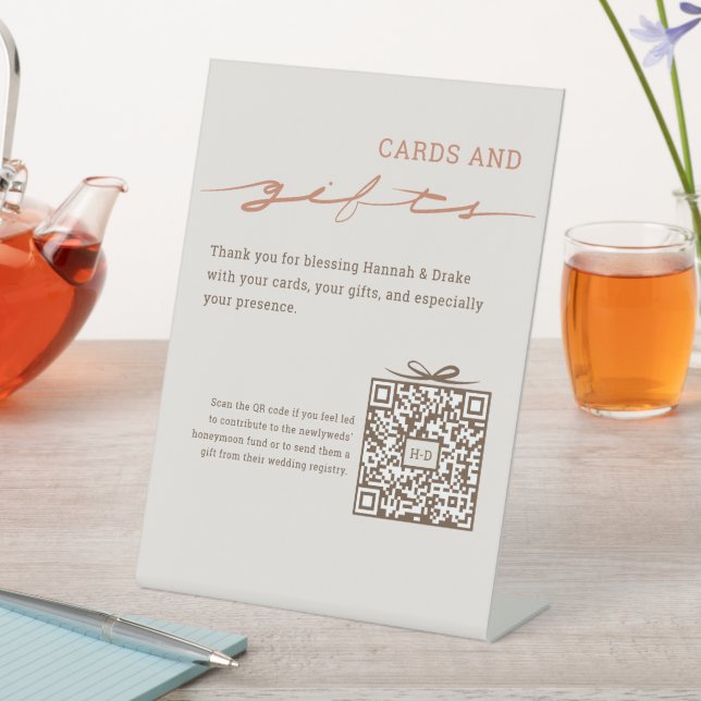 Hand Lettered Cards & Gifts QR Code Wedding Pedestal Sign (In SItu)