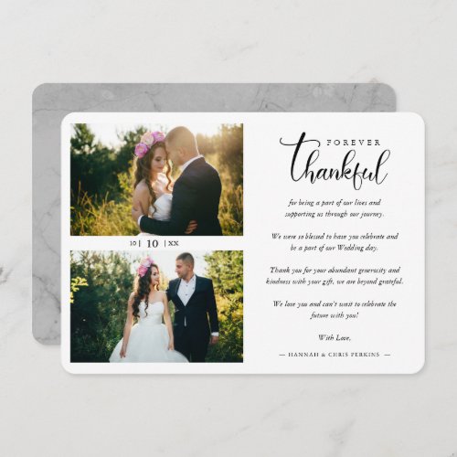 Hand Lettered Chic 2 Photos Bride  Groom Collage Thank You Card