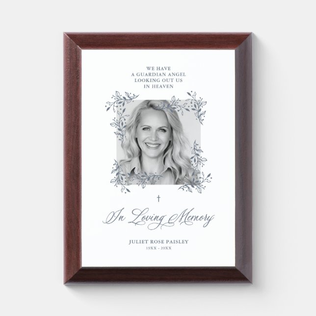 Hand Lettered Chic Flourish Grey Photo Memorial Award Plaque (Vertical)