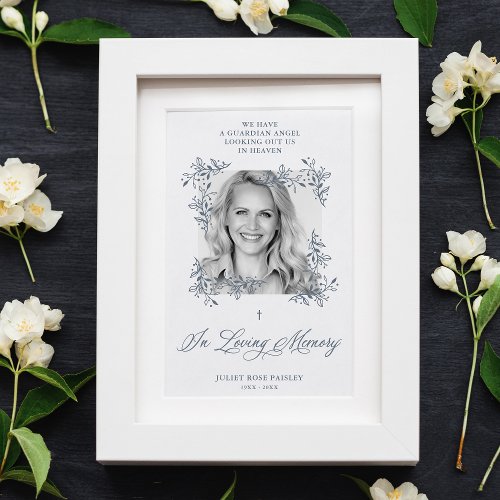 Hand Lettered Chic Flourish Grey Photo Memorial Poster