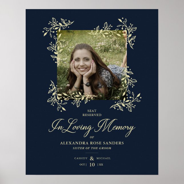 Hand Lettered Chic Flourish Navy Wedding Memoral P Poster (Front)