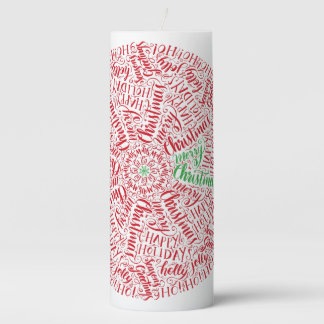 Hand-Lettered Christmas Mandala Word Art Script Pillar Candle