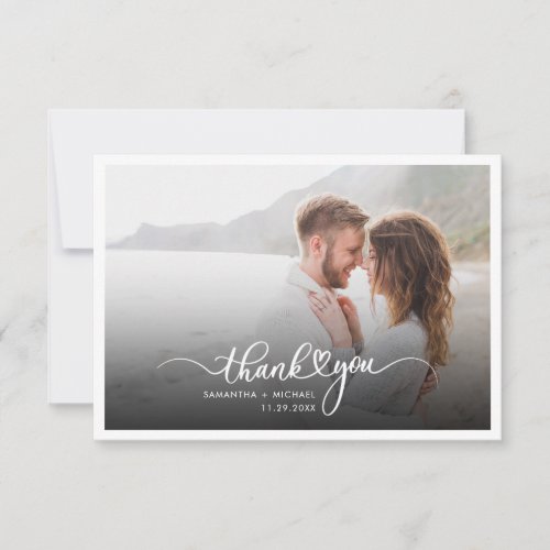 Hand_Lettered Couples Wedding Photo Modern Thank You Card