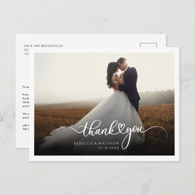 Hand-Lettered Couples Wedding Photo Postcard (Front/Back)