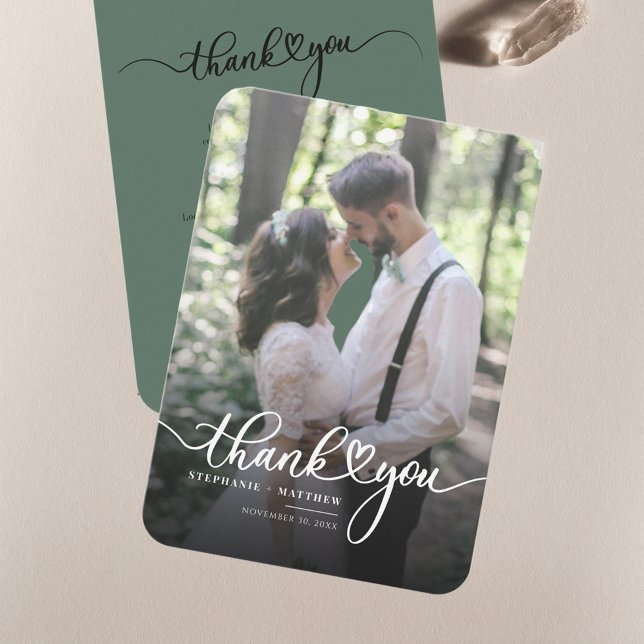 Hand-Lettered Couples Wedding Photo Thank You Note Card (Wedding Couple Photo Script Thank You Card)
