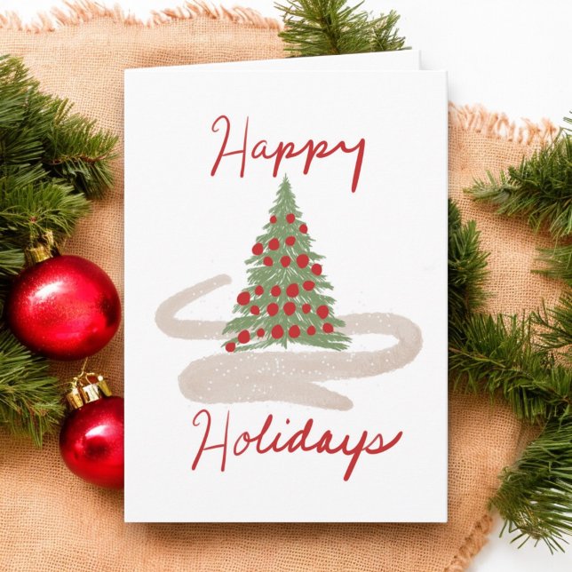 Hand Lettered Custom Happy Holiday Christmas Tree  Card (Hand Lettered with Original Art by Artist © Cathy Thompson. Inside add your personal message.)