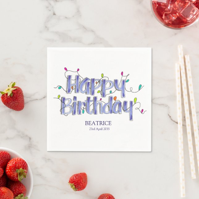Hand Lettered Dusty Blue Happy Birthday  Napkins (Insitu)