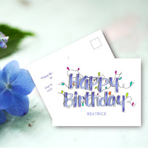 Hand Lettered Dusty Blue Happy Birthday POstcard