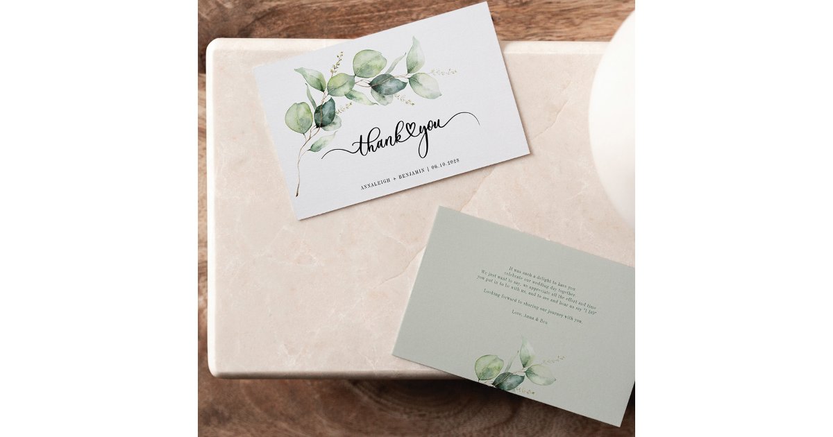 Hand-Lettered Eucalyptus Wedding Thank You Note Card | Zazzle