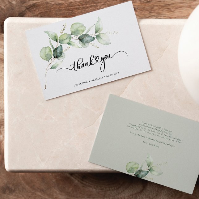 Hand-Lettered Eucalyptus Wedding Thank You Note Card (Eucalyptus Botanical Script Wedding Thank You Note Card)