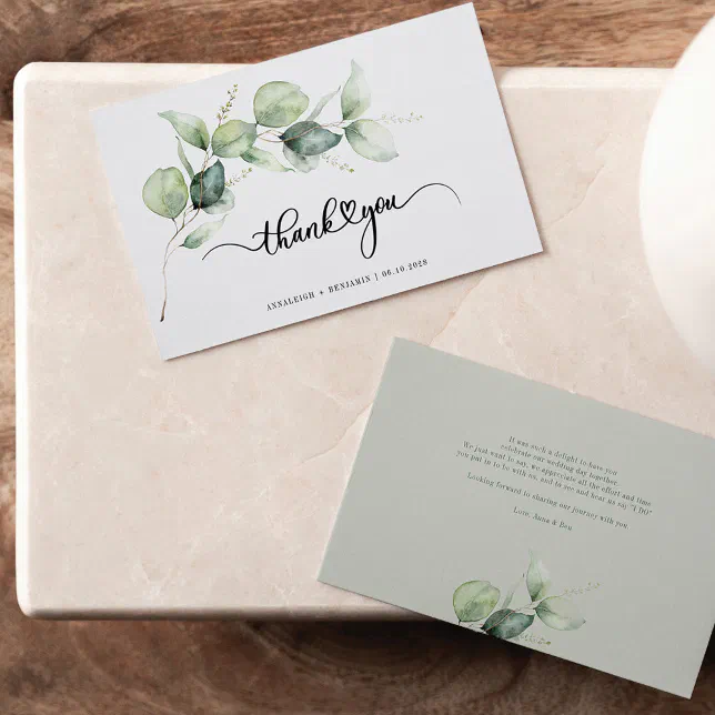 Hand-Lettered Eucalyptus Wedding Thank You Note Card | Zazzle