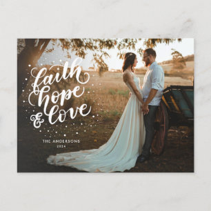 Hand Lettered Faith, Hope, and Love Photo Holiday Postcard