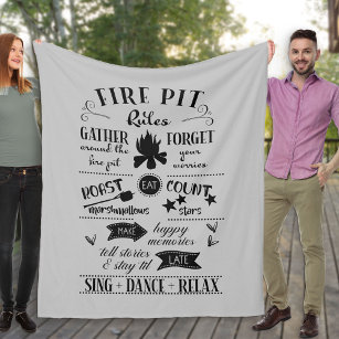 Hand Lettered Fire Pit Rules Grey and Black Fleece Blanket